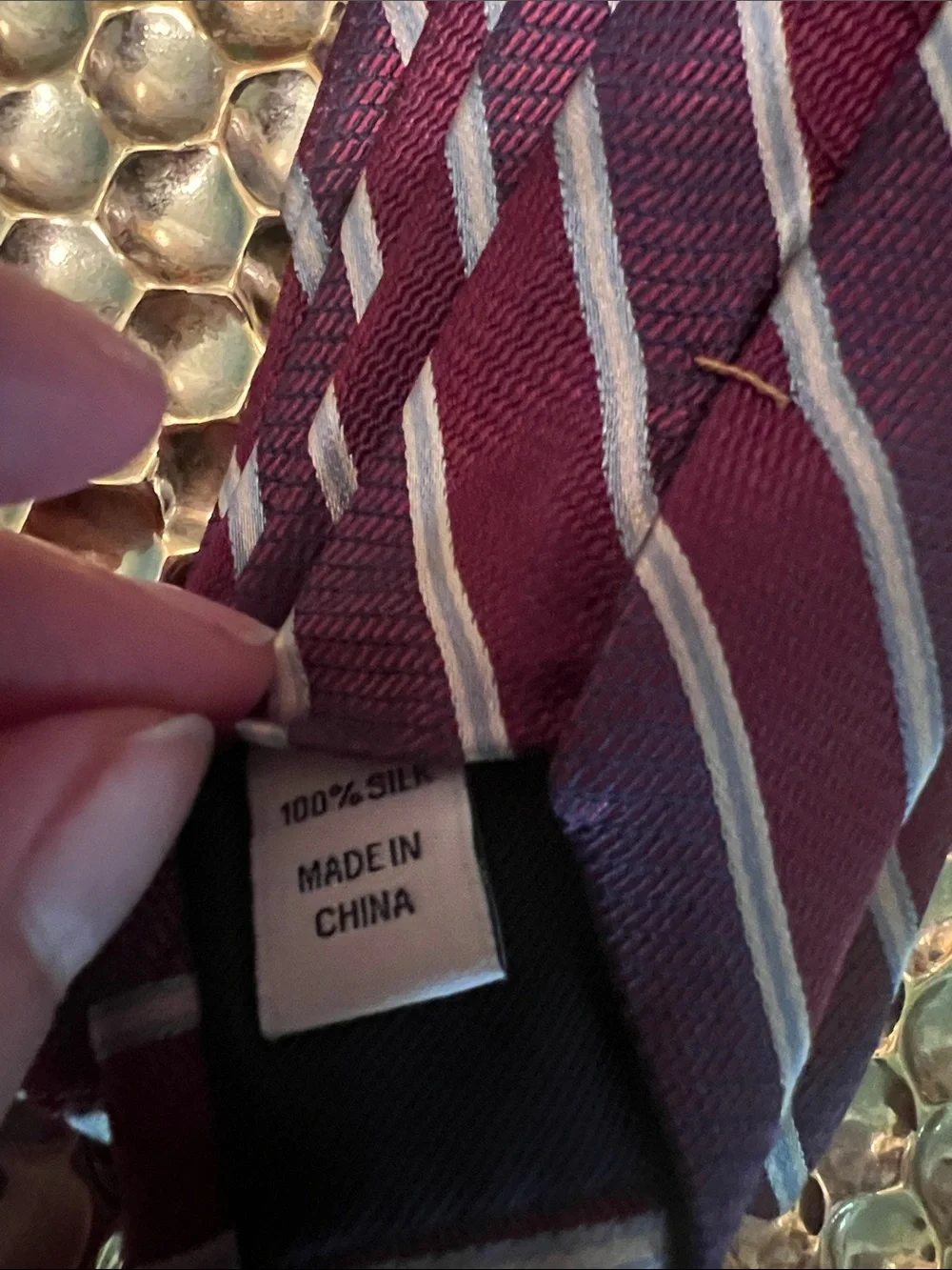 #3082* Joseph Abboud Burgundy Tie with Navy and White Stripes